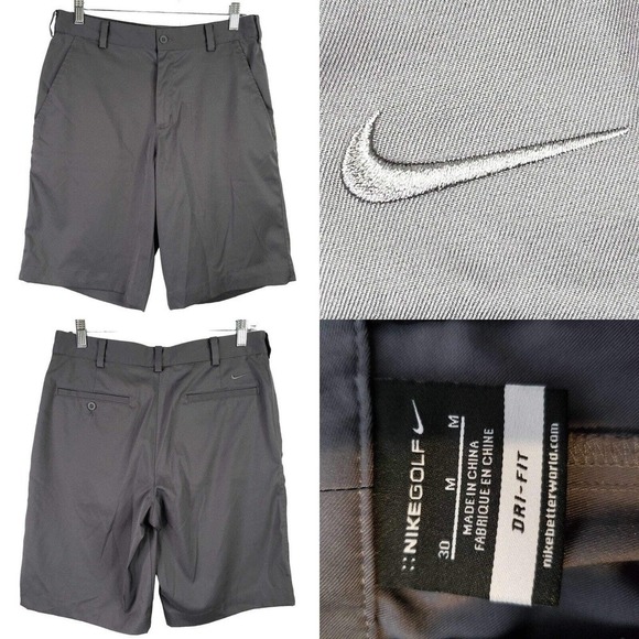 Nike Golf Dri-Fit Shorts Mens Size 30x11 Dark Gray Flat Front Chino Pockets - Picture 1 of 9